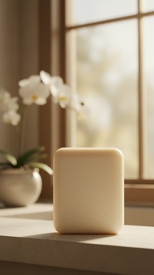 Soap ad — product hero on stone shelf